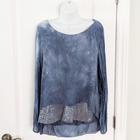 FEMME fatale  Sequin Trim Layered Silk tie dye Top Medium @i - Picture 2 of 9